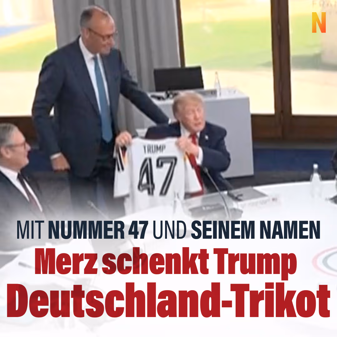 Mit Nummer 47 und seinem Namen: Merz schenkt Trump Deutschland-Trikot