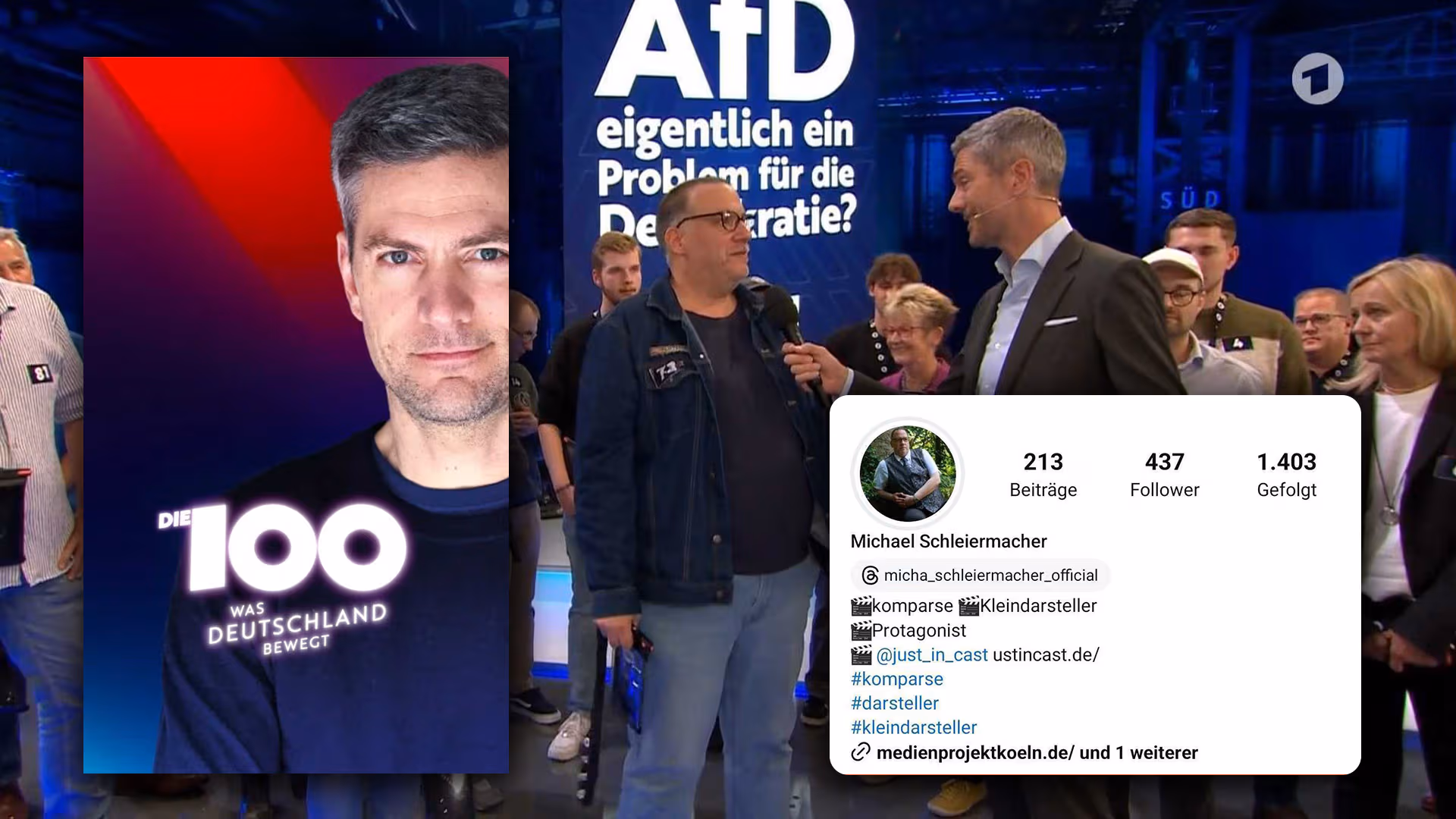 Polit-Show „Die 100“: ARD heuert Schauspieler an, der sich vor laufender Kamera von der AfD abwendet