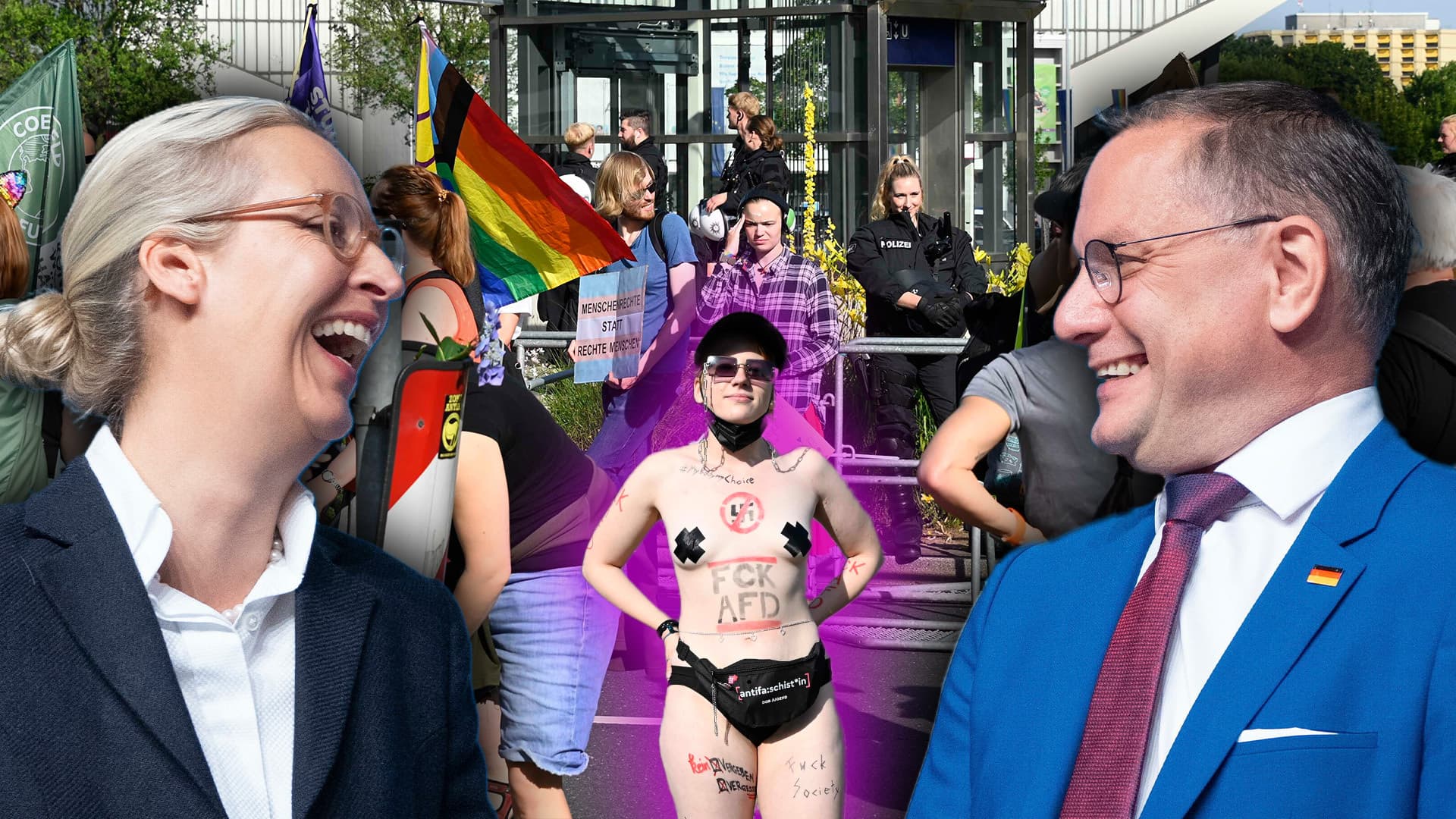 AfD-Parteitag in Essen: Vor der Halle tobt das Chaos, in der Halle übt man sich in Geschlossenheit