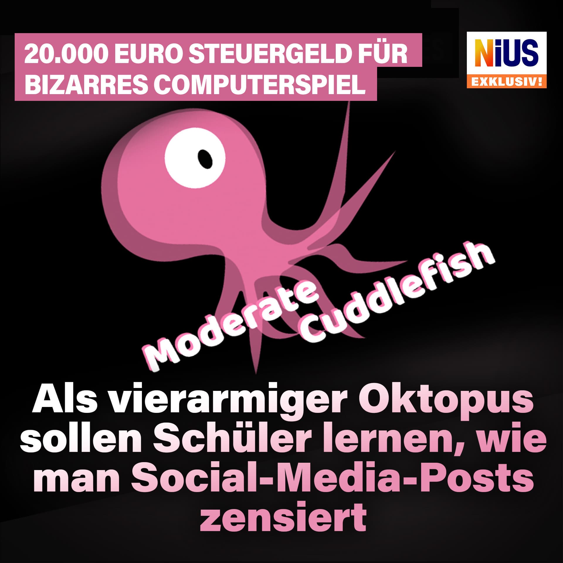 20.000 Euro Steuergeld für bizarres Computerspiel: Als vierarmiger Oktopus sollen Schüler lernen, wie man Social-Media-Posts zensiert