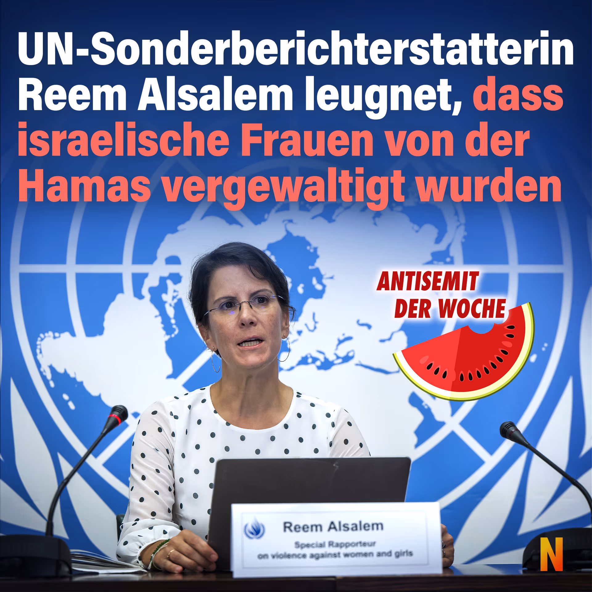 Antisemit der Woche: UN-Sonderberichterstatterin Reem Alsalem leugnet, dass israelische Frauen von der Hamas vergewaltigt wurden