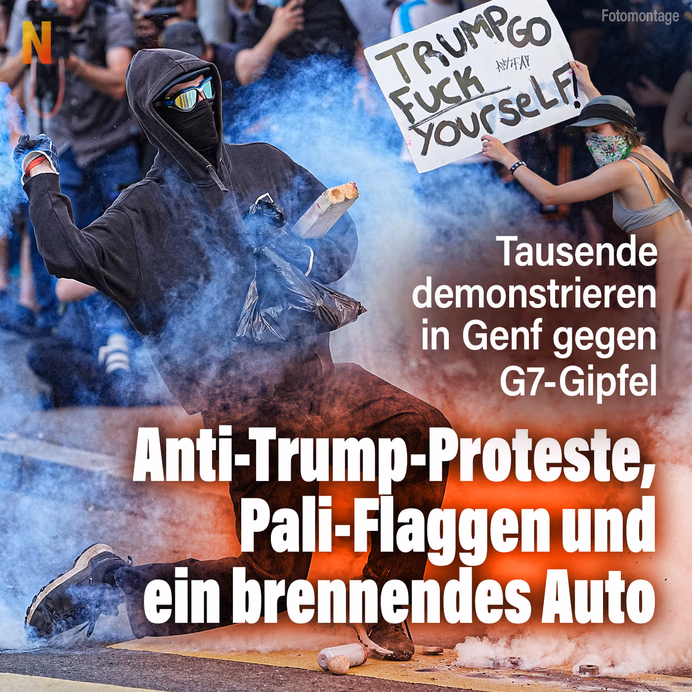 Tausende demonstrieren in Genf gegen G7-Gipfel: Anti-Trump-Proteste, Pali-Flaggen und ein brennendes Auto