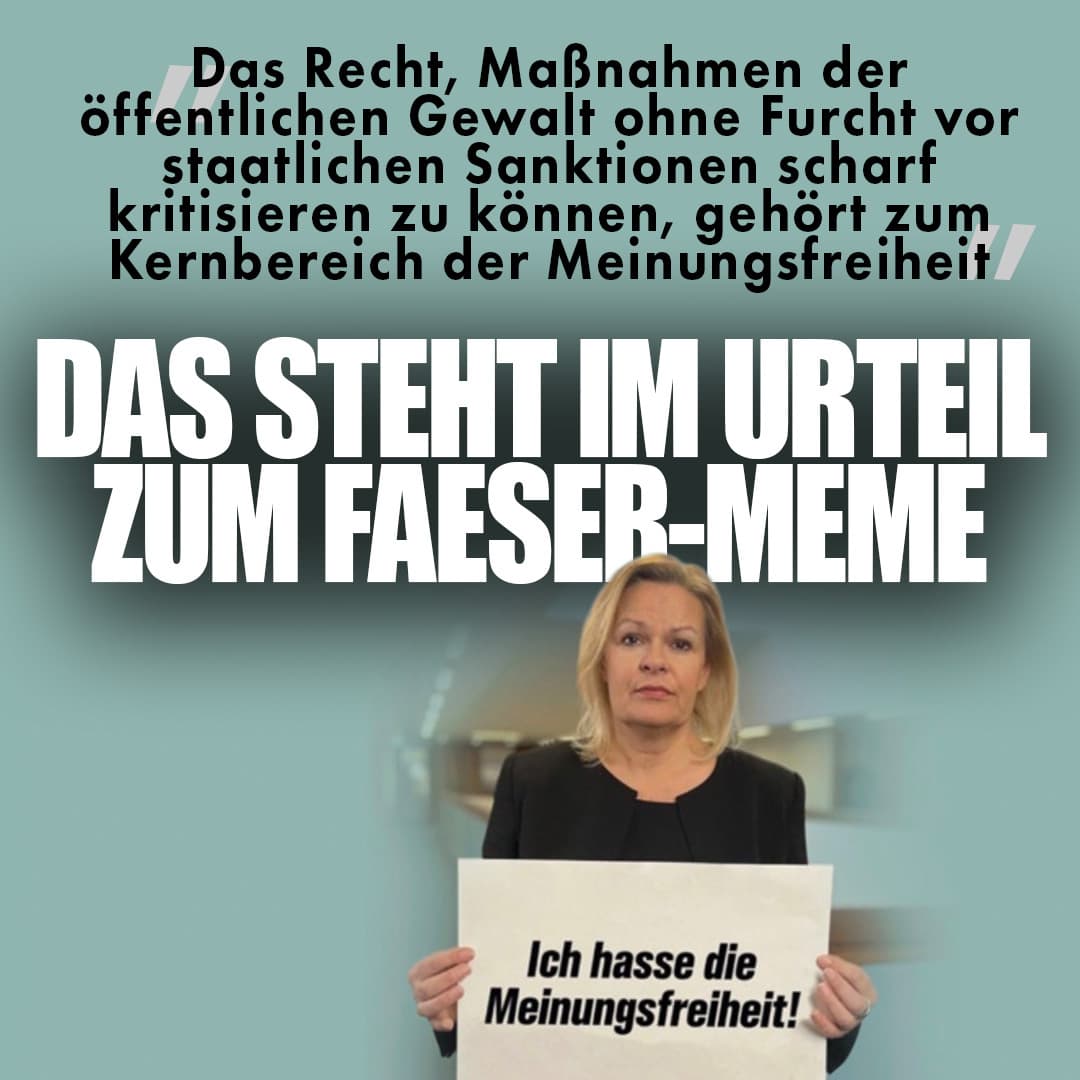 „Werturteile genießen grundsätzlich den Schutz der Meinungsfreiheit“: Das steht im Urteil zum Faeser-Meme